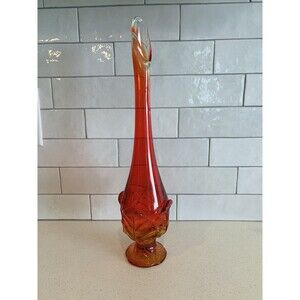 Vintage Viking Amberina Glass Vase MCM Swung Stretch Vase 12.5” EUC